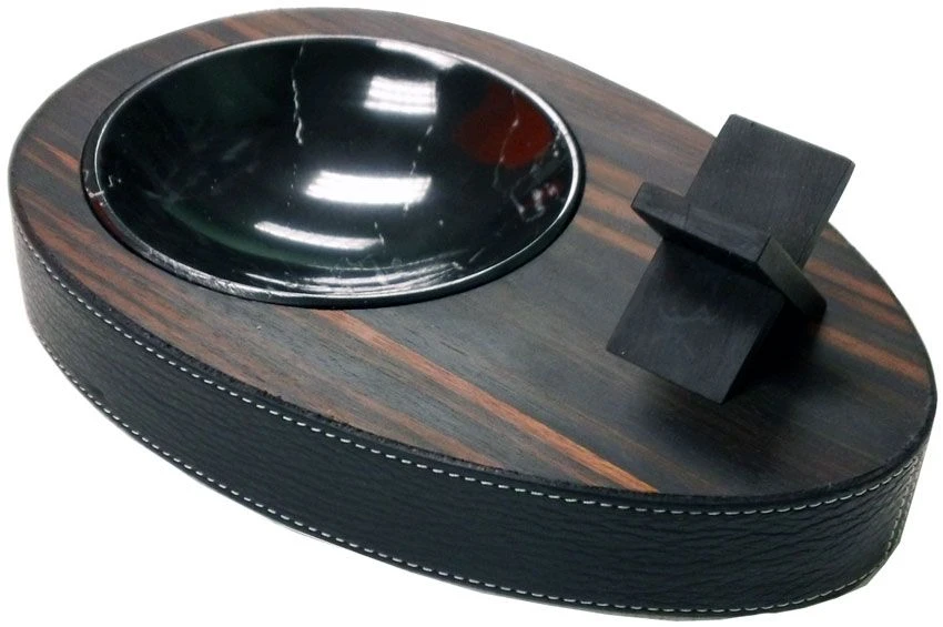 Brizard And Co.Deck Ebony Wood Single Ashtray - Made In USA