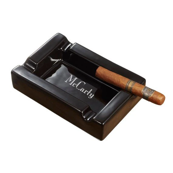 Visol Wesley Black Rectangular Cigar Ceramic Ashtray With Free Laser Engraving - Image 2