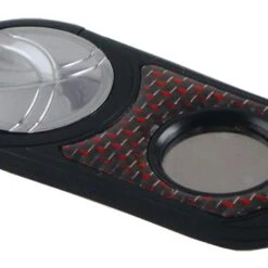 Visol Chrome With Metallic Red Carbon Fiber With Matte Black Handle Single Blade Cigar Cutter
