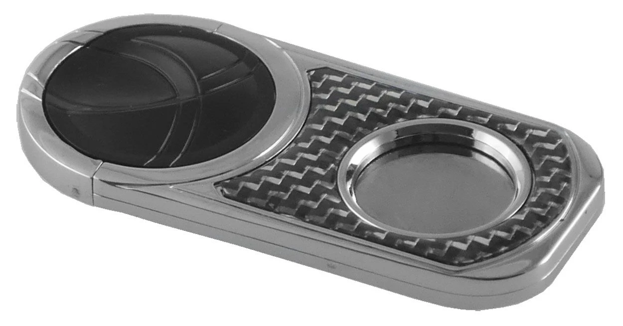 Visol Chrome With Silver Carbon Fiber And Matte Black Handle Single Blade Cigar Cutter