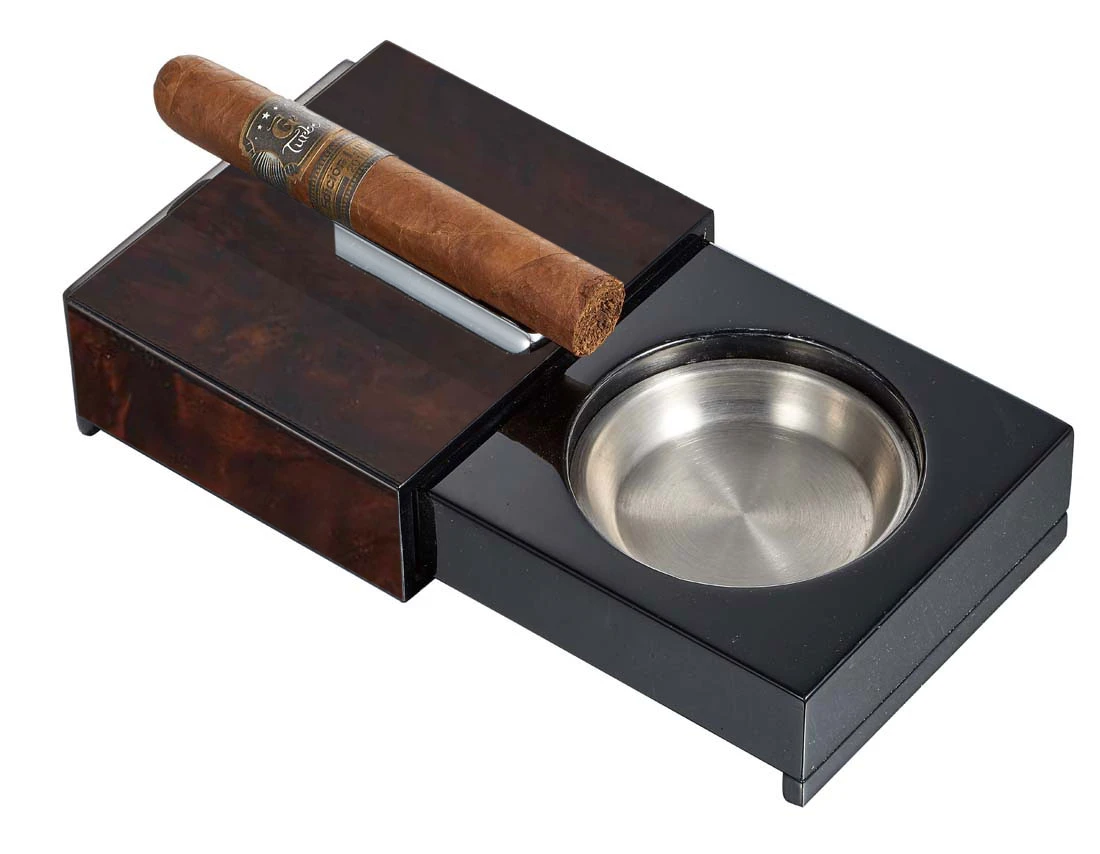 Visol Loki Sliding Ashtray With Removable Ashtray And Compartments - Burl Wood - Image 2
