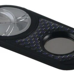 Visol Matte Black With Metallic Blue Carbon Fiber And Chrome Handle Single Blade Cigar Cutter