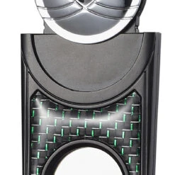 Visol Matte Black With Metallic Green Carbon Fiber And Chrome Handle Single Blade Cigar Cutter
