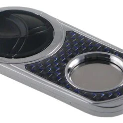 Visol Chrome With Metallic Blue Carbon Fiber And Matte Black Handle Single Blade Cigar Cutter