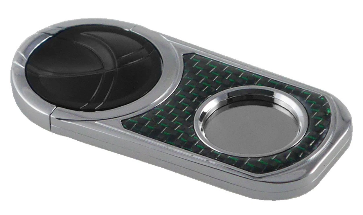 Visol Chrome With Metallic Green Carbon Fiber And Matte Black Handle Single Blade Cigar Cutter